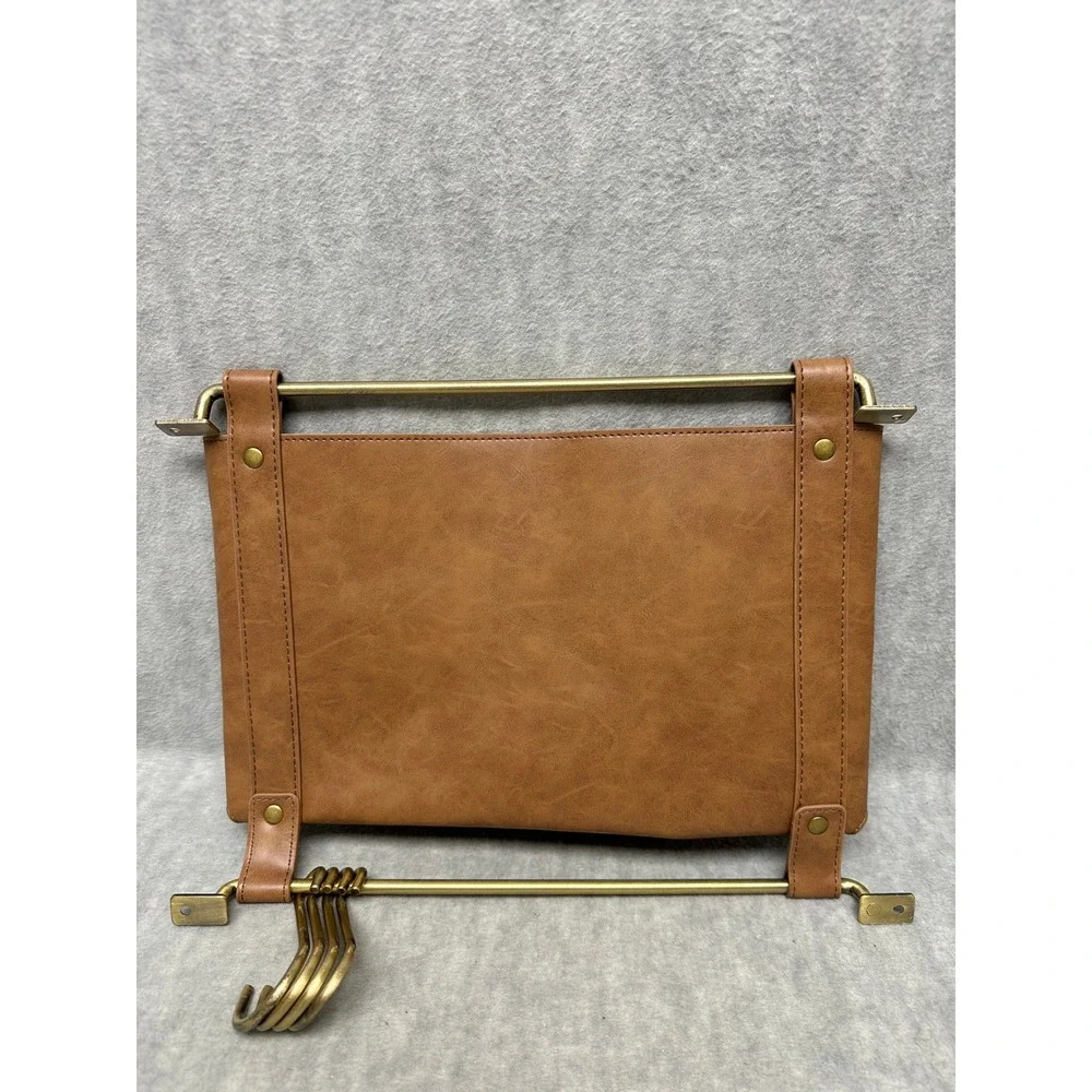 Threshold Wall Mounted Mail Organizer Faux Leather Envelope Pocket Brass Rails